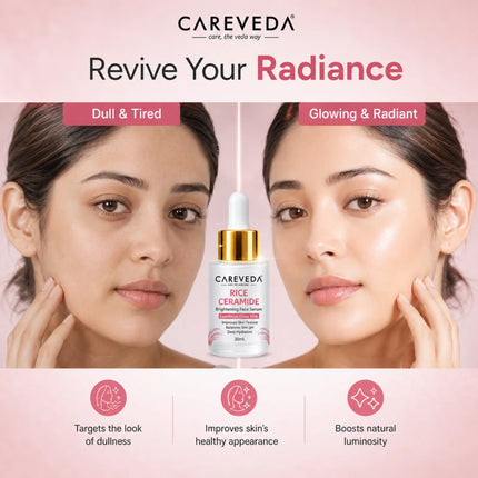 Careveda Rice Ceramide Brightening Face Serum - For Radiant & Healthy Skin - 30ml