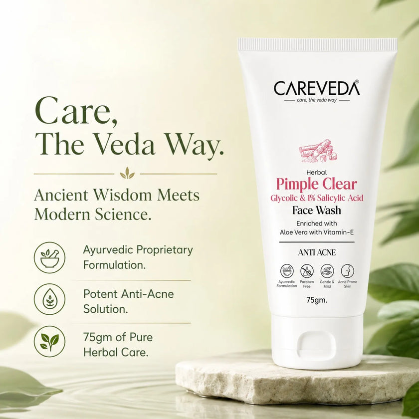 CareVeda Herbal Pimple Clear Face Wash with 1% Salicylic & Glycolic Acid - 75gm