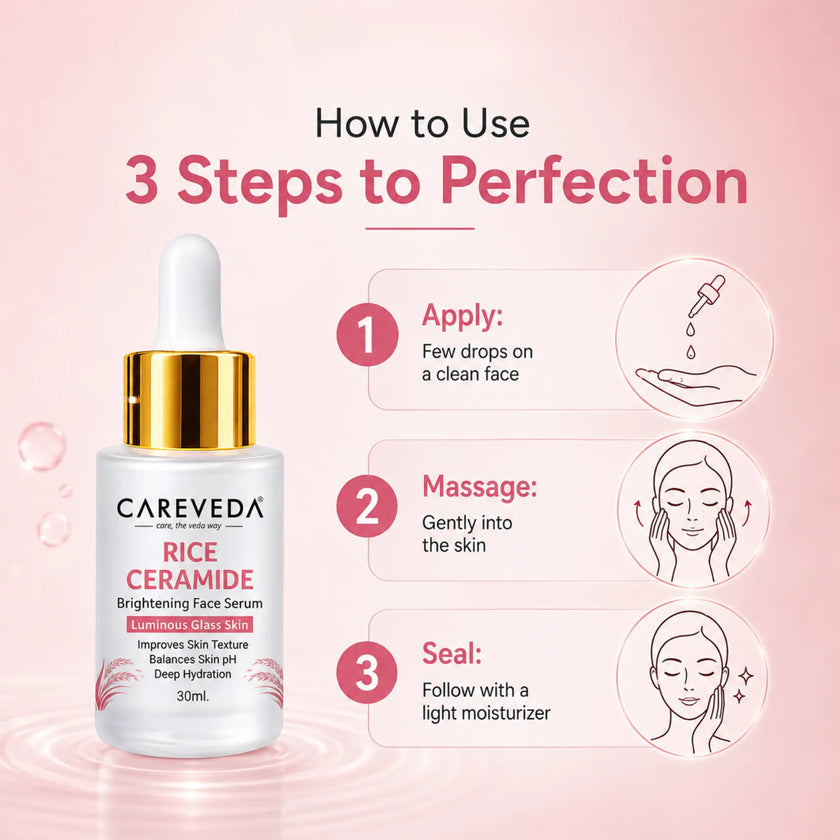 Careveda Rice Ceramide Brightening Face Serum - For Radiant & Healthy Skin - 30ml