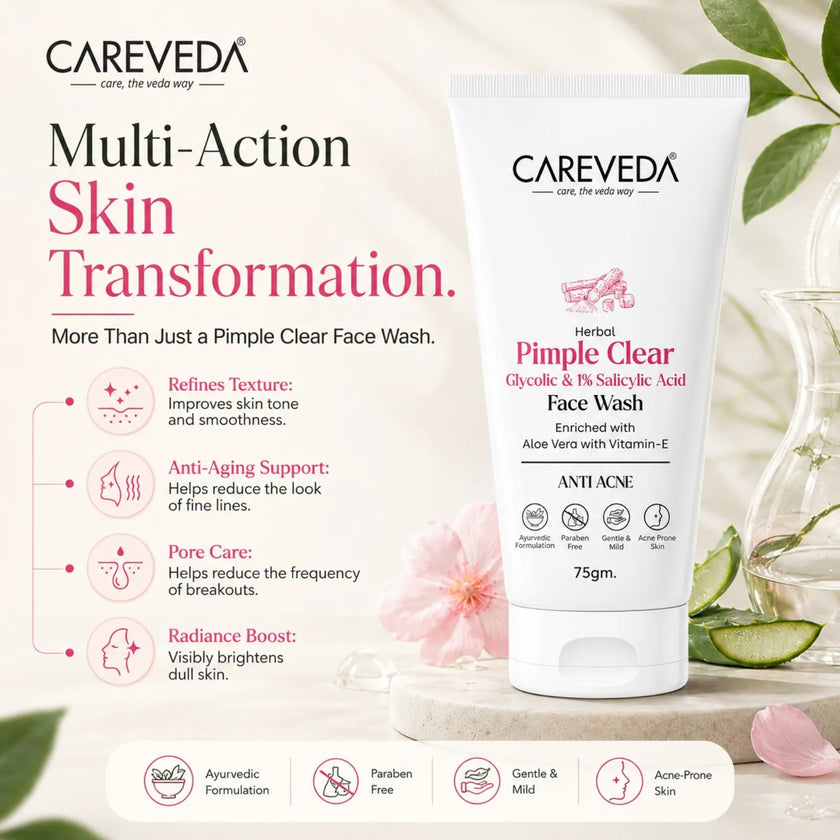 CareVeda Herbal Pimple Clear Face Wash with 1% Salicylic & Glycolic Acid - 75gm
