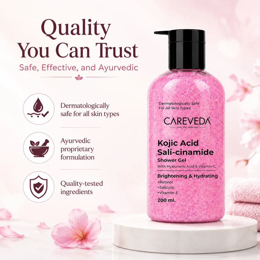 Careveda Advanced Ayurvedic Formula Brightening & Hydrating Kojic Acid Sali-cinamide Shower Gel (200ml)