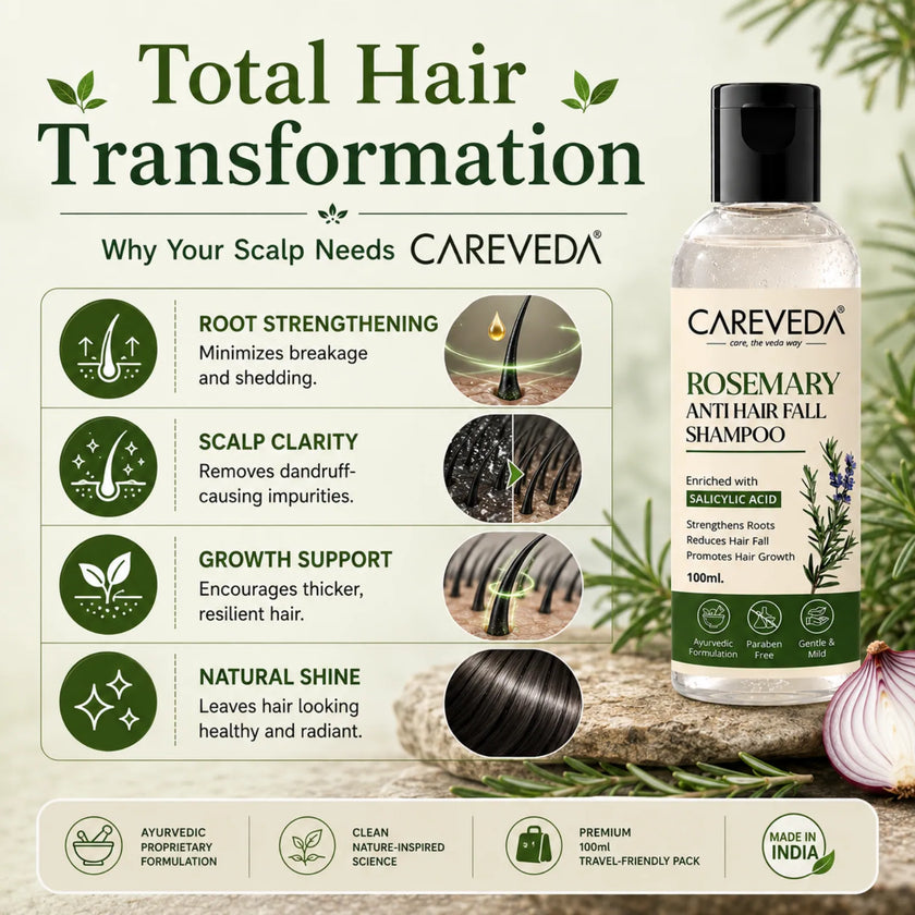 CareVeda Rosemary & Salicylic Acid Hair Growth Shampoo - Scalp Detox & Anti-Hair Fall Formula (100ml)