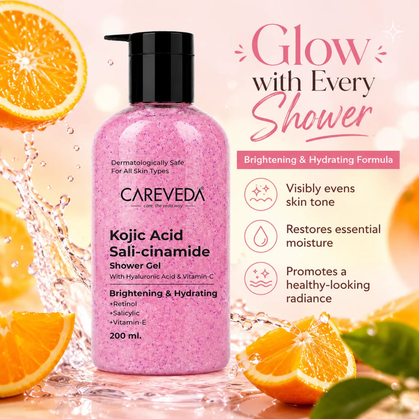 Careveda Advanced Ayurvedic Formula Brightening & Hydrating Kojic Acid Sali-cinamide Shower Gel (200ml)