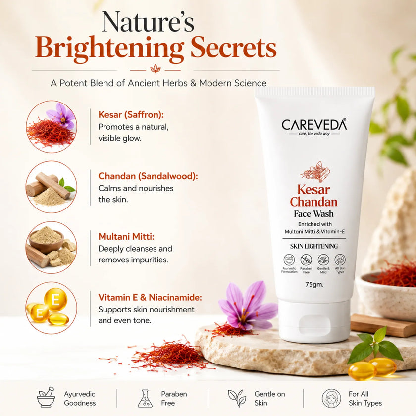 CareVeda Kesar Chandan Face Wash - For Skin Lightening & Deep Nourishment -75gm