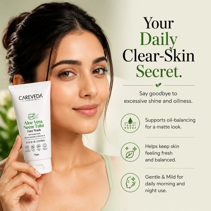 Careveda Aloe Vera Neem Tulsi Face Wash with Niacinamide & Vitamin E - 75gm