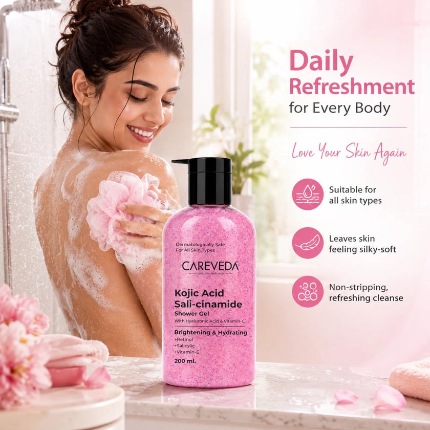 Careveda Advanced Ayurvedic Formula Brightening & Hydrating Kojic Acid Sali-cinamide Shower Gel (200ml)