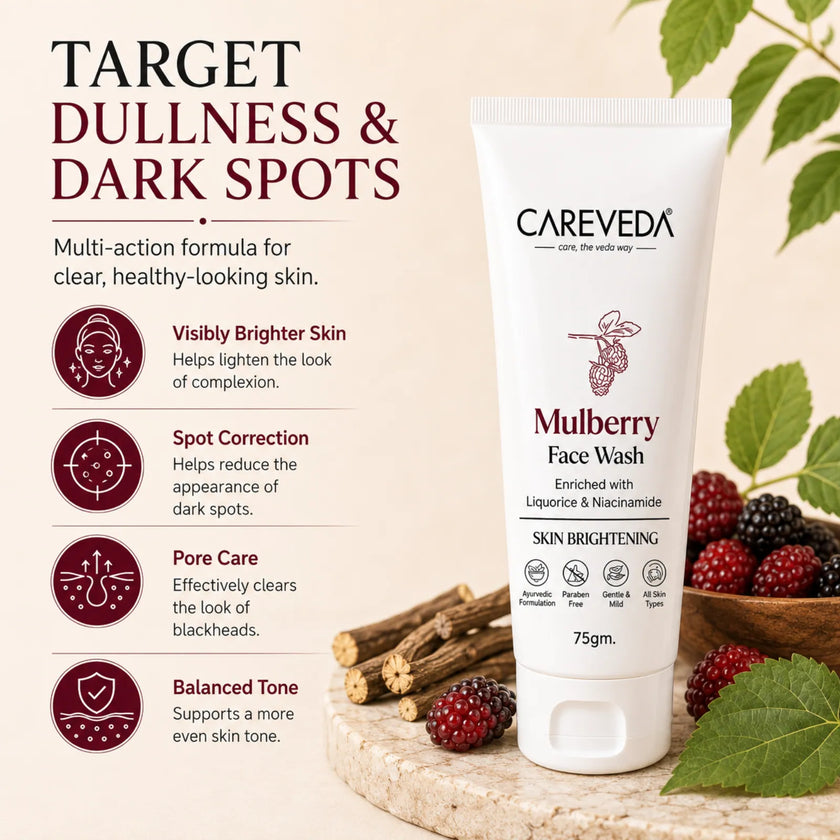 CareVeda Mulberry Face Wash with Liquorice & Niacinamide – Skin Brightening & Dark Spot Reduction (75gm)