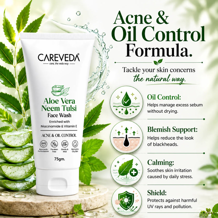 Careveda Aloe Vera Neem Tulsi Face Wash with Niacinamide & Vitamin E - 75gm