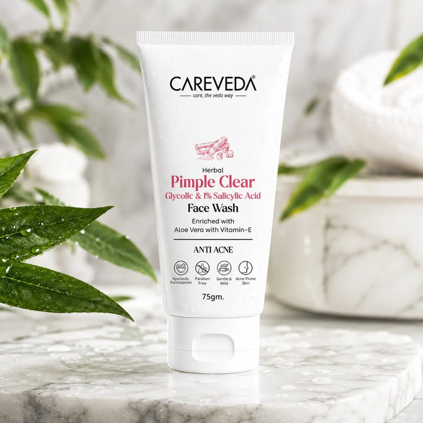CareVeda Herbal Pimple Clear Face Wash with 1% Salicylic & Glycolic Acid - 75gm