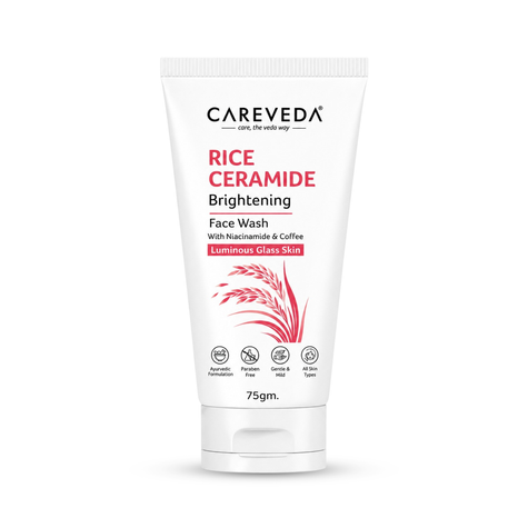 Careveda Rice Ceramide Brightening Face Wash with Niacinamide & Coffee for Luminous Glass Skin - 75gm