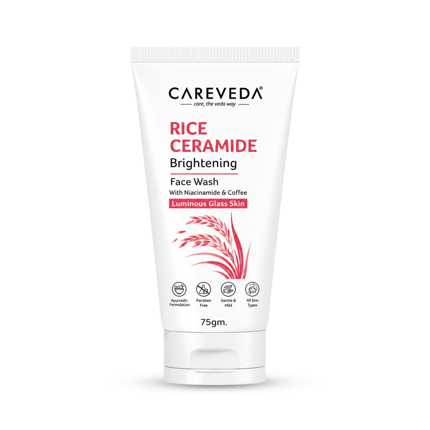 Careveda Rice Ceramide Brightening Face Wash with Niacinamide & Coffee for Luminous Glass Skin - 75gm