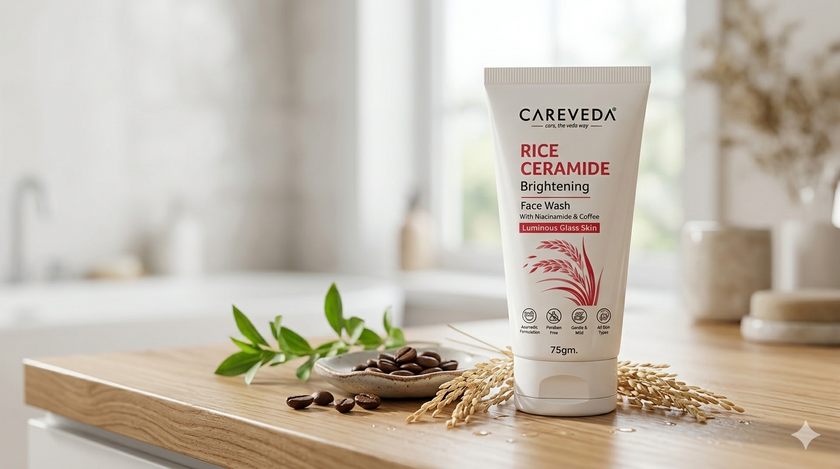 Careveda Rice Ceramide Brightening Face Wash with Niacinamide & Coffee for Luminous Glass Skin - 75gm