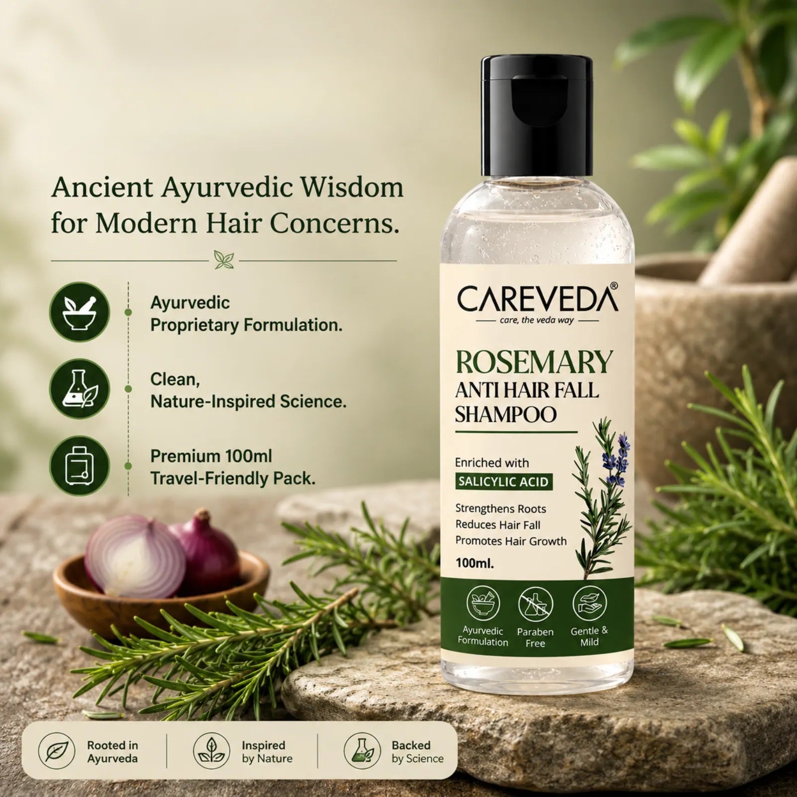 CareVeda Rosemary & Salicylic Acid Hair Growth Shampoo - Scalp Detox & Anti-Hair Fall Formula (100ml)