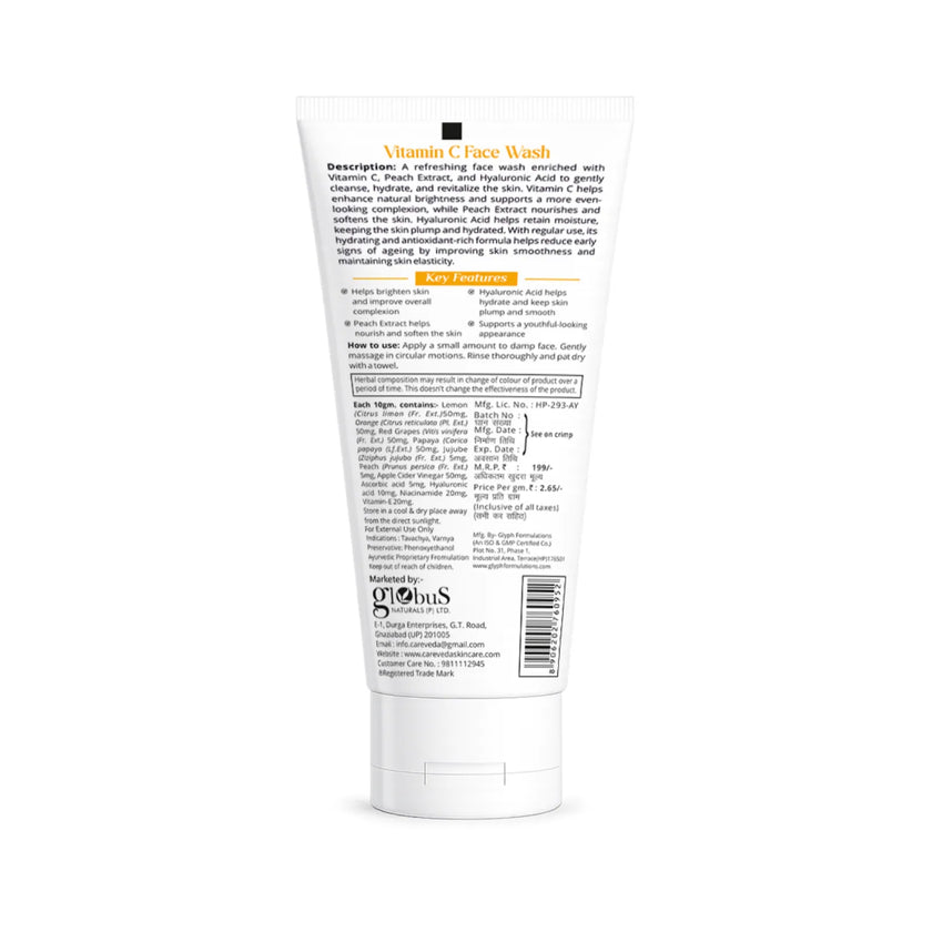 CareVeda Refreshing Vitamin C Face Wash with Peach & Hyaluronic Acid - 75g